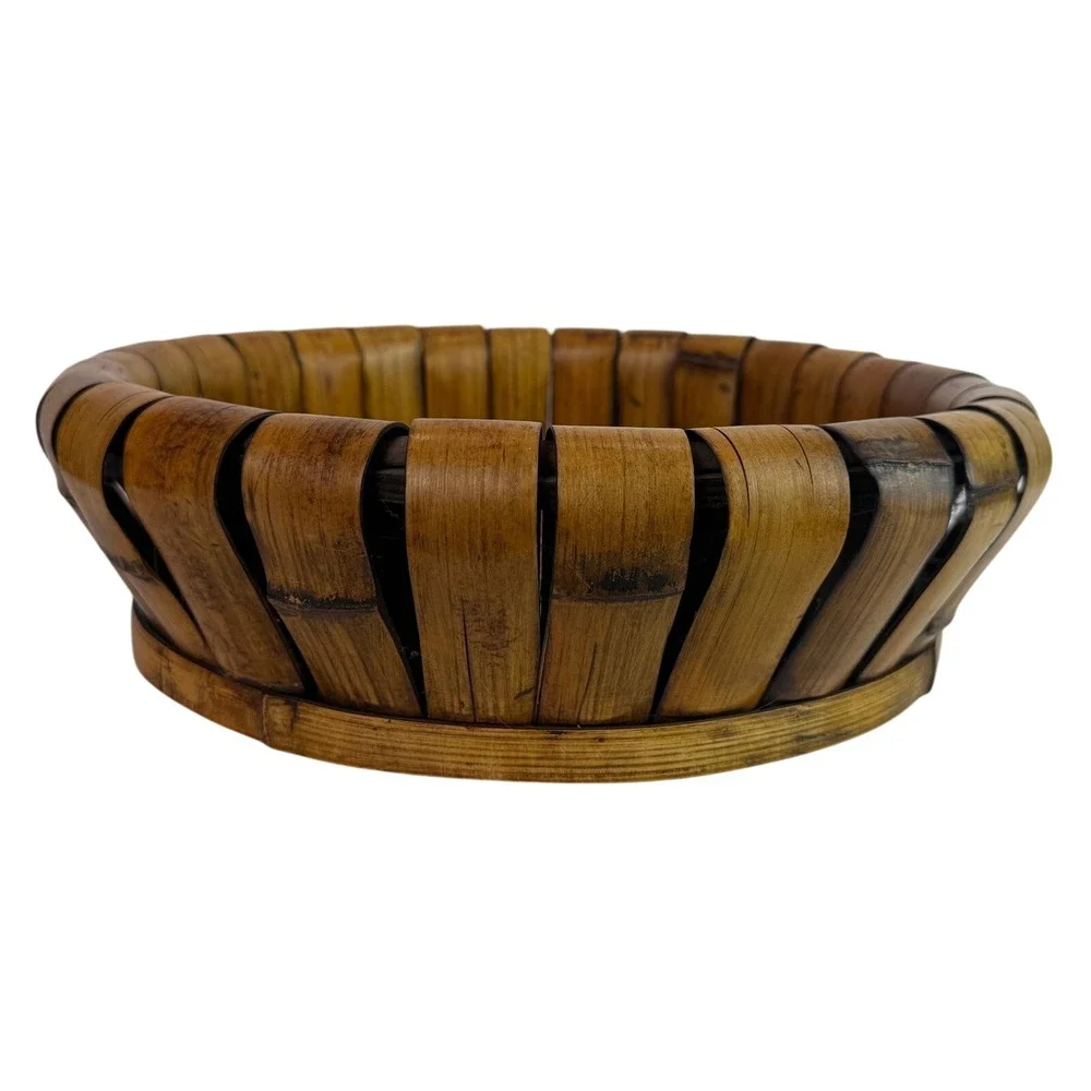 Large Rattan Bamboo Round Basket Tray‎ Centerpiece Serving Bowl Boho Decor
